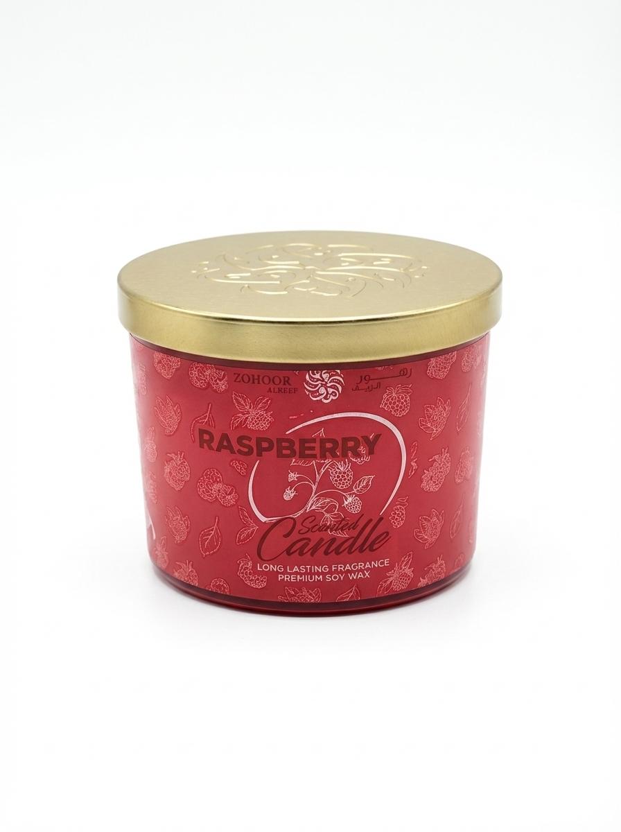 شمعة معطرة بالتوت Raspberry بثلاث فتائل – شمع صويا فاخر 360 جرام - Zohoor alreef SA